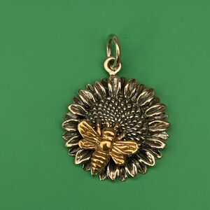 Sunflower Sterling Silver with Bronze Bumble Bee Jewelry Charm #keepsake #garden
